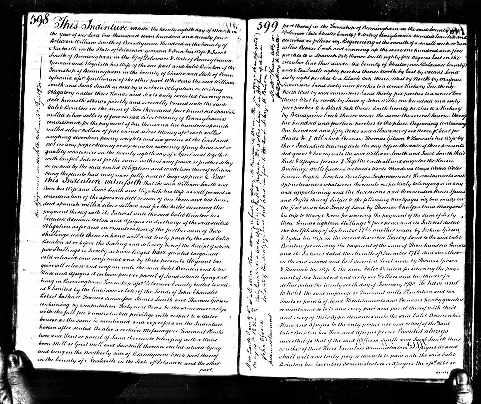 1794 deed, New Castle County deed book pp. 598-599