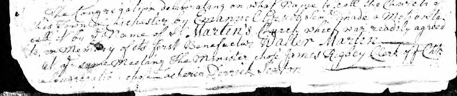 Detail of the minute of 9 June 1760 naming James Rigbey clerk of the church